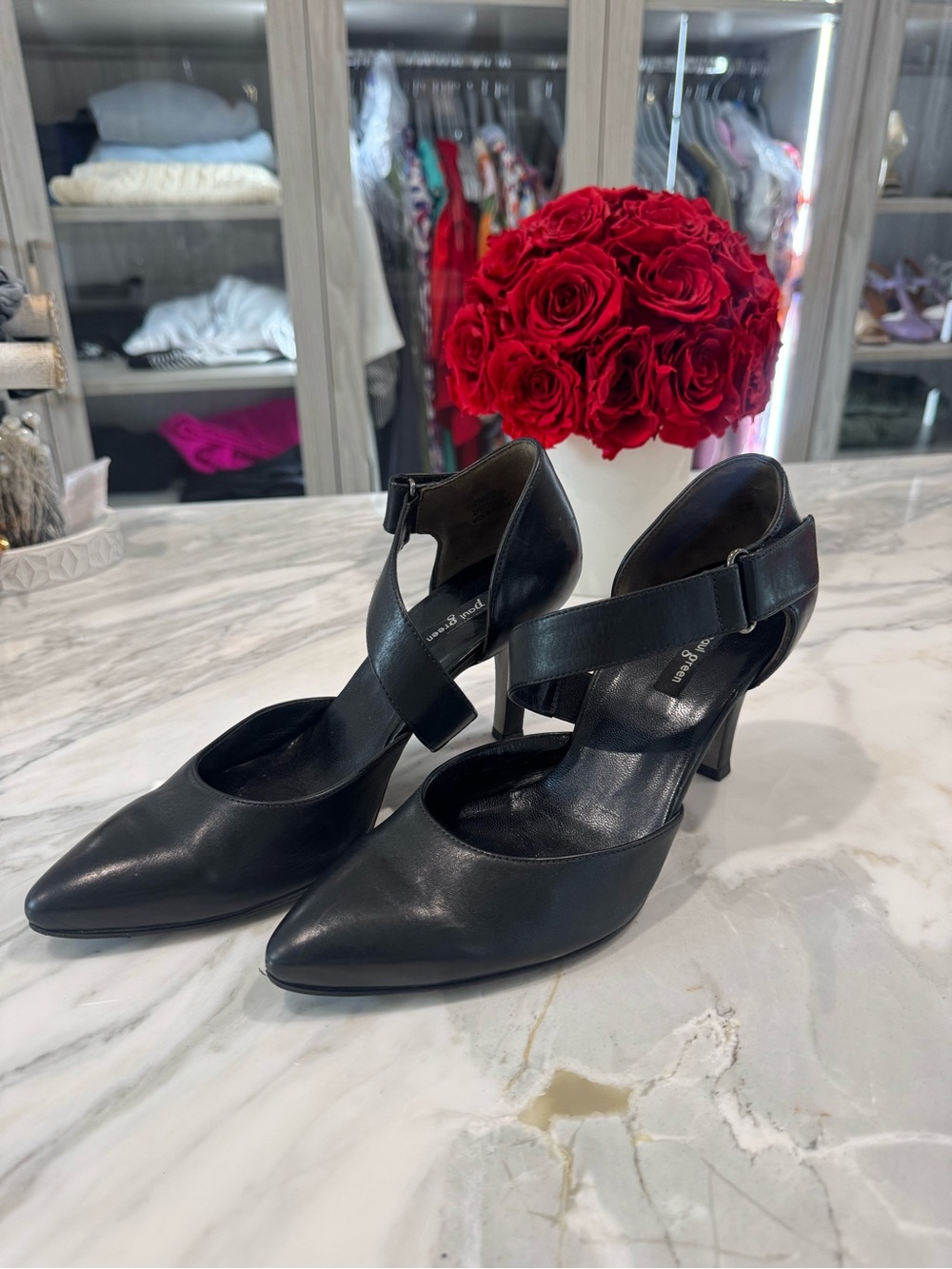 Classic Black Pointed-Toe Strappy Heels - Women Shoes Paul Green